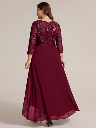 Three-Quarter Sleeve Ruffled Asymmetrical High-Low Evening Dresses