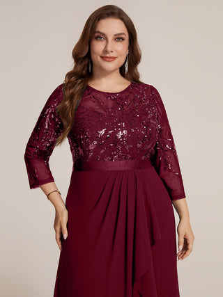 Three-Quarter Sleeve Ruffled Asymmetrical High-Low Evening Dresses
