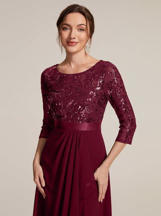 Three-Quarter Sleeve Ruffled Asymmetrical High-Low Evening Dresses
