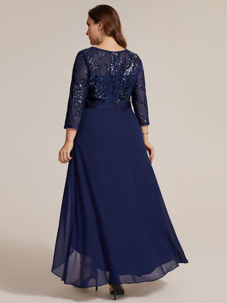 Three-Quarter Sleeve Ruffled Asymmetrical High-Low Evening Dresses