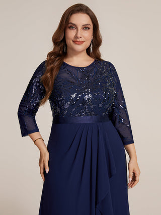 Three-Quarter Sleeve Ruffled Asymmetrical High-Low Evening Dresses