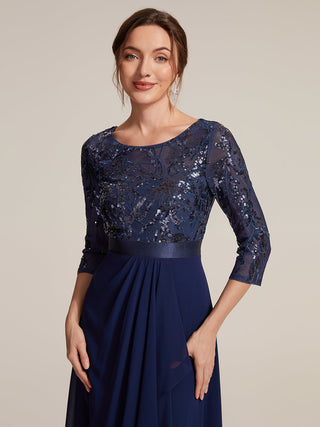 Three-Quarter Sleeve Ruffled Asymmetrical High-Low Evening Dresses