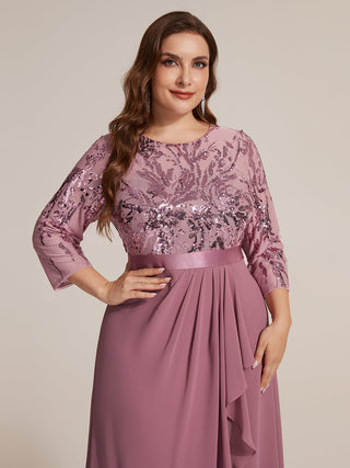 Three-Quarter Sleeve Ruffled Asymmetrical High-Low Evening Dresses