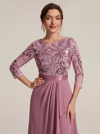 Three-Quarter Sleeve Ruffled Asymmetrical High-Low Evening Dresses
