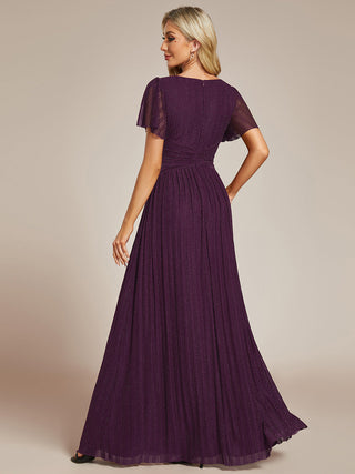 Short Sleeve Ruffle V-Neck High Stretch A-Line Floor Length Evening Dresses