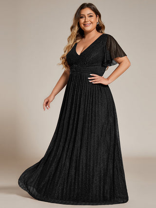 Short Sleeve Ruffle V-Neck High Stretch A-Line Floor Length Evening Dresses