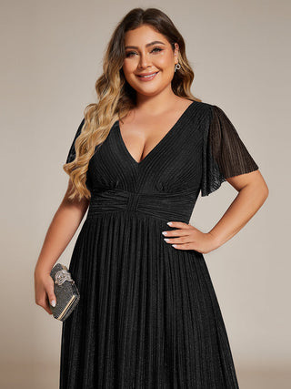 Short Sleeve Ruffle V-Neck High Stretch A-Line Floor Length Evening Dresses
