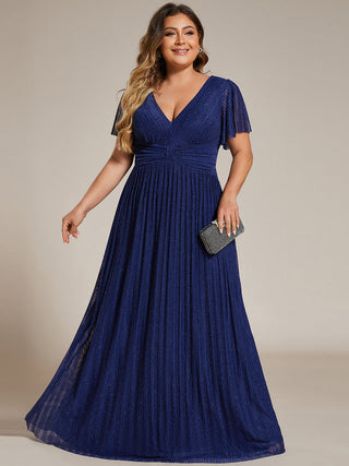 Short Sleeve Ruffle V-Neck High Stretch A-Line Floor Length Evening Dresses