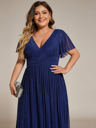 Short Sleeve Ruffle V-Neck High Stretch A-Line Floor Length Evening Dresses
