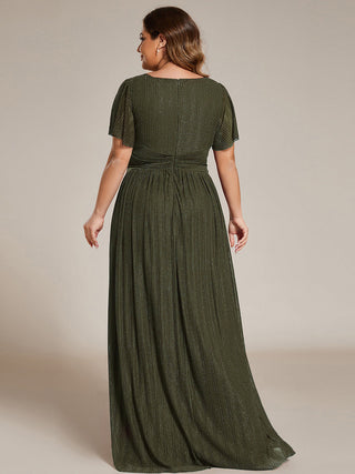 Short Sleeve Ruffle V-Neck High Stretch A-Line Floor Length Evening Dresses