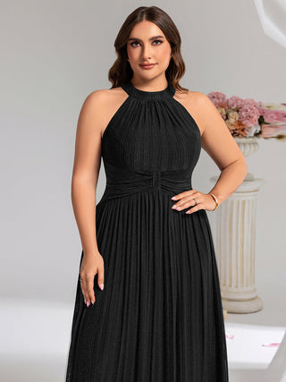 Slightly Stretchy Halter Neck Sleeveless A-Line Midi Evening Dresses