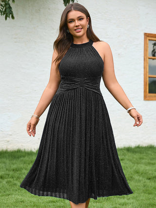 Slightly Stretchy Halter Neck Sleeveless A-Line Midi Evening Dresses