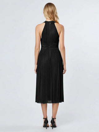 Slightly Stretchy Halter Neck Sleeveless A-Line Midi Evening Dresses