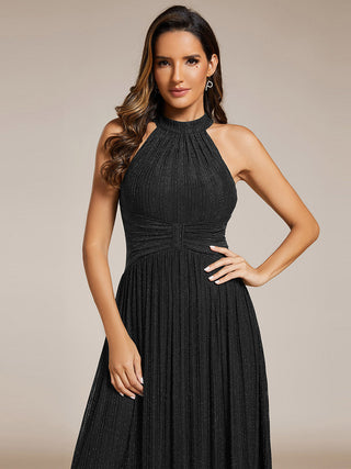 Slightly Stretchy Halter Neck Sleeveless A-Line Midi Evening Dresses