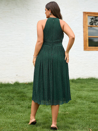 Slightly Stretchy Halter Neck Sleeveless A-Line Midi Evening Dresses