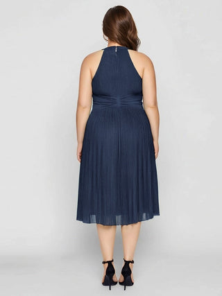 Slightly Stretchy Halter Neck Sleeveless A-Line Midi Evening Dresses
