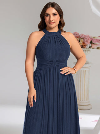 Slightly Stretchy Halter Neck Sleeveless A-Line Midi Evening Dresses