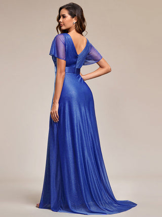 Deep V Neck Ruffles Sleeve A Line Evening Dresses