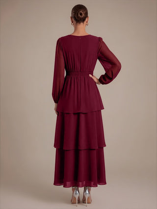 Long Sleeve Chiffon A-Line Crossover Wedding Guest Dresses
