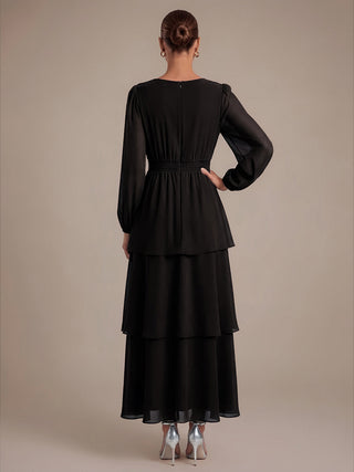 Long Sleeve Chiffon A-Line Crossover Wedding Guest Dresses