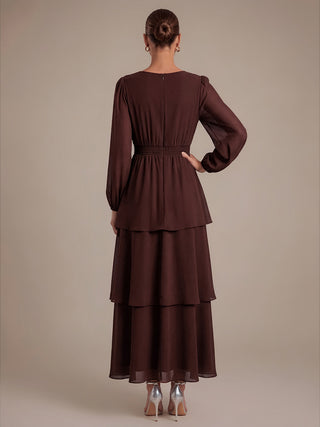 Long Sleeve Chiffon A-Line Crossover Wedding Guest Dresses