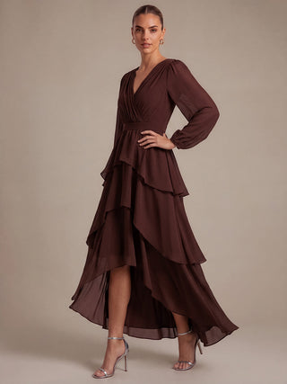 Long Sleeve Chiffon A-Line Crossover Wedding Guest Dresses