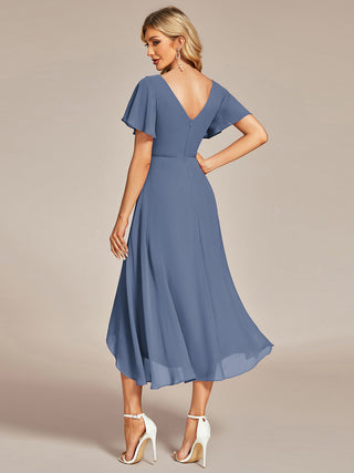 Plus Size V-Neck High Low CHiffon Ruffles Wedding Guest Dresses