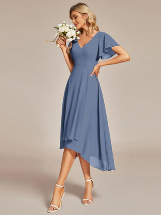 Plus Size V-Neck High Low CHiffon Ruffles Wedding Guest Dresses