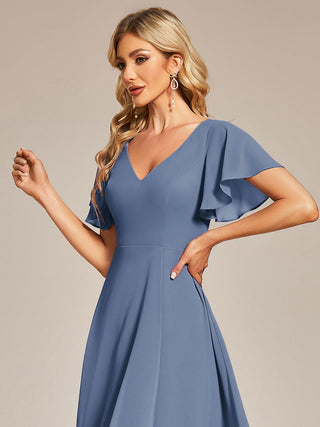 Plus Size V-Neck High Low CHiffon Ruffles Wedding Guest Dresses