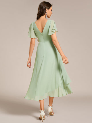 Plus Size V-Neck High Low CHiffon Ruffles Wedding Guest Dresses