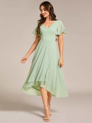 Plus Size V-Neck High Low CHiffon Ruffles Wedding Guest Dresses