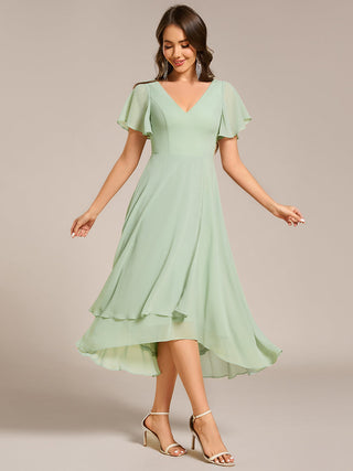 Plus Size V-Neck High Low CHiffon Ruffles Wedding Guest Dresses