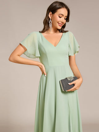 Plus Size V-Neck High Low CHiffon Ruffles Wedding Guest Dresses
