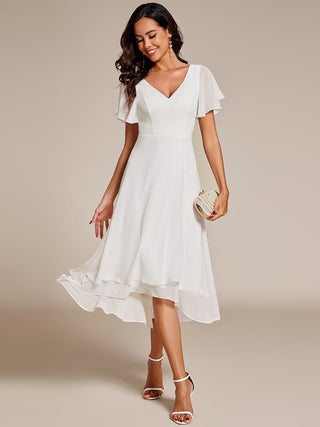 Plus Size V-Neck High Low CHiffon Ruffles Wedding Guest Dresses