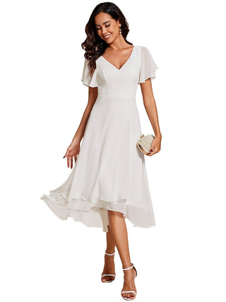 Plus Size V-Neck High Low CHiffon Ruffles Wedding Guest Dresses