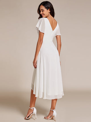 Plus Size V-Neck High Low CHiffon Ruffles Wedding Guest Dresses