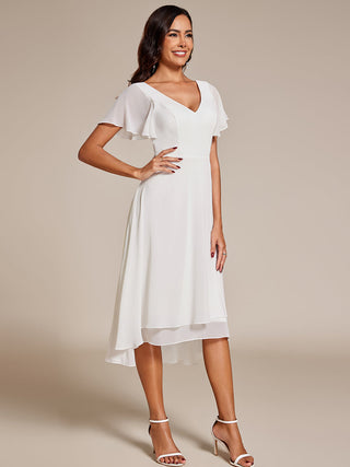 Plus Size V-Neck High Low CHiffon Ruffles Wedding Guest Dresses