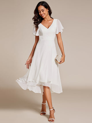 Plus Size V-Neck High Low CHiffon Ruffles Wedding Guest Dresses