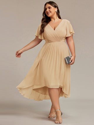Short Sleeve Pleated Chiffon A-Line Wedding Guest Dresses