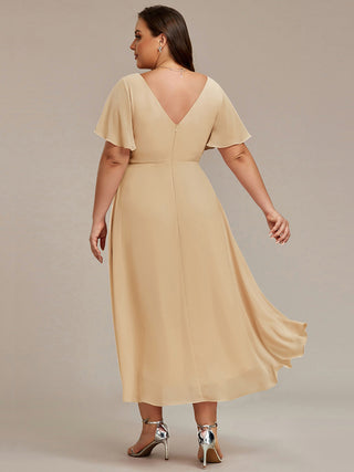 Short Sleeve Pleated Chiffon A-Line Wedding Guest Dresses