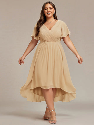 Short Sleeve Pleated Chiffon A-Line Wedding Guest Dresses