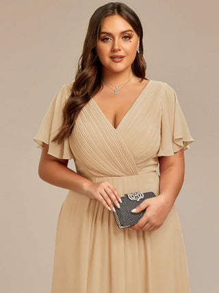 Short Sleeve Pleated Chiffon A-Line Wedding Guest Dresses