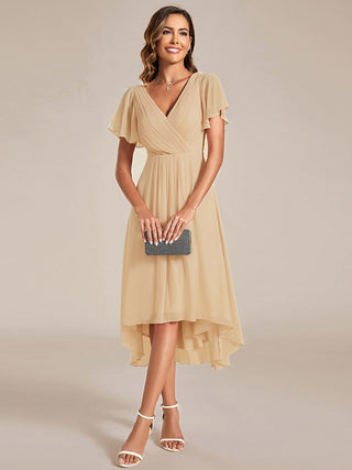 Short Sleeve Pleated Chiffon A-Line Wedding Guest Dresses