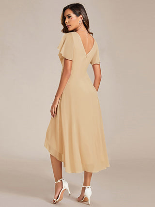Short Sleeve Pleated Chiffon A-Line Wedding Guest Dresses