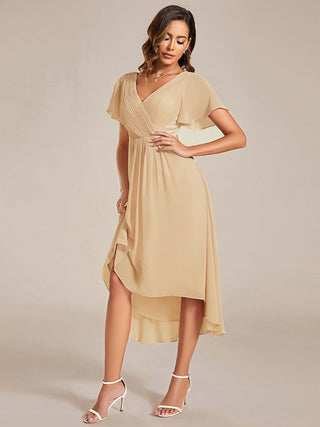 Short Sleeve Pleated Chiffon A-Line Wedding Guest Dresses
