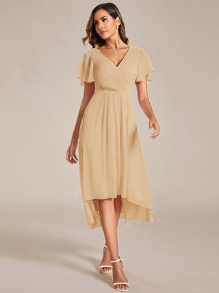 Short Sleeve Pleated Chiffon A-Line Wedding Guest Dresses