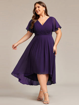 Short Sleeve Pleated Chiffon A-Line Wedding Guest Dresses