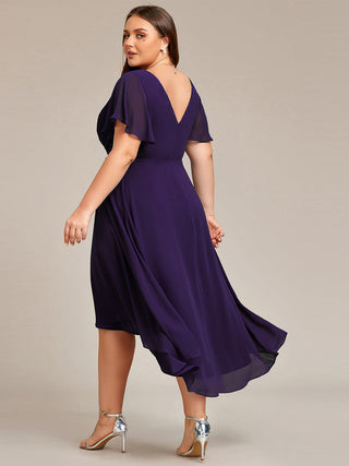 Short Sleeve Pleated Chiffon A-Line Wedding Guest Dresses