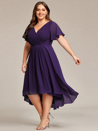 Short Sleeve Pleated Chiffon A-Line Wedding Guest Dresses