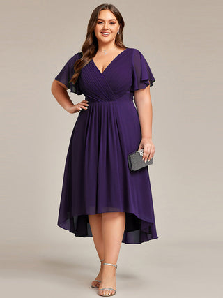 Short Sleeve Pleated Chiffon A-Line Wedding Guest Dresses